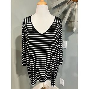 Calvin Klein Black and White Striped Jersey Tunic with Bell Sleeve